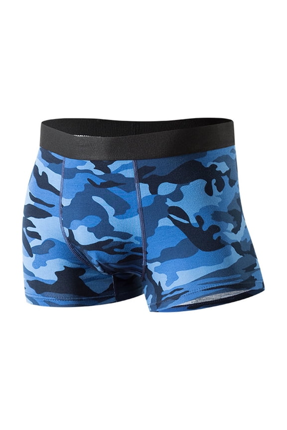 Boxers For Men Camouflage Cotton Printed Seamless Breathable Four Corner Underwear And Flat Corner Pants Boxer Briefs Blue L