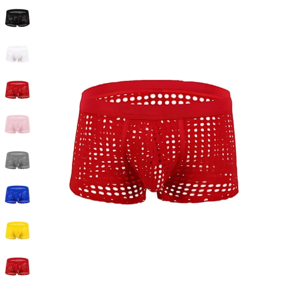 Maoxin Boxers For Men Mesh Hollowed Out Sexy Solid Color Vent Underpants Mens Boxer Briefs Underwear Red L