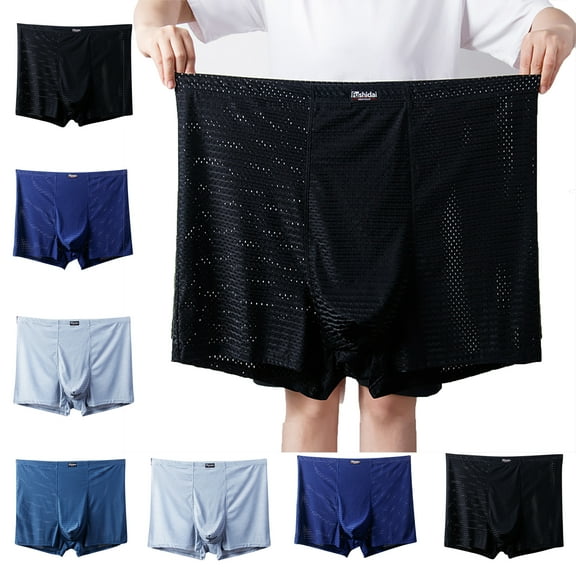 Maoxin Boxers For Men Mesh Ice Silk Underwear Large Size Flat Angle Underwear Nylon Large Breathable Boxer Briefs Black 3XL
