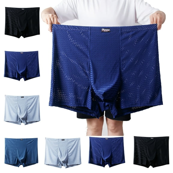 Maoxin Boxers For Men Mesh Ice Silk Underwear Large Size Flat Angle Underwear Nylon Large Breathable Boxer Briefs Blue 3XL