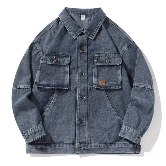 Maoxin Casual Jackets for Men Fashionable Men's Solid Color Long Sleeved Lapel Casual Denim Jacket Spring/Autumn Clothing Blue M