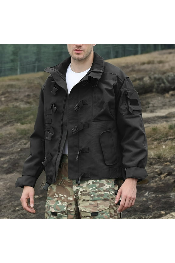 Casual Jackets for Men Locomotive Tactics Jacket Zipper Pocket Outdoors Military Enthusiast Loose Coat Spring/Autumn Clothing Black 3XL