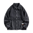 thumbnail image 1 of Maoxin Casual Jackets for Men Vintage Motorcycle Warm Solid Color Button Pocket Long Sleeved Denim Jacket Spring/Autumn Clothing Black XL, 1 of 3