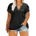 thumbnail image 1 of Blouses for Women Womens Plus Size Summer Casual Neck Hollow Tee Shirts Leaf Sleeve Fashion Loose Blouse Womens Summer Tops Black 3XL, 1 of 7