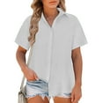 thumbnail image 1 of Maoxin Cute Summer Tops for Women's Fashion Solid Button Shirt Female Neck Loose T Shirt Blouse Plus Size Summer Tops for Women Gray 5XL, 1 of 6