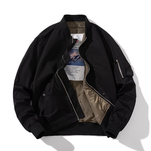 Maoxin Jackets for Men Solid Color Casual Loose Fitting Long Sleeved Hooded Baseball Uniform Jacket Long Sleeve Hoodless Casual Outwear Jackets Black S