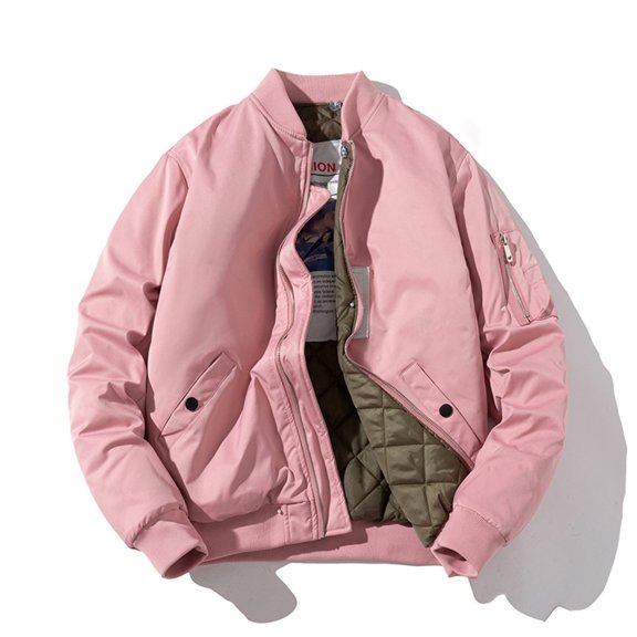 Maoxin Jackets for Men Solid Color Casual Loose Fitting Long Sleeved Hooded Baseball Uniform Jacket Long Sleeve Hoodless Casual Outwear Jackets Pink M