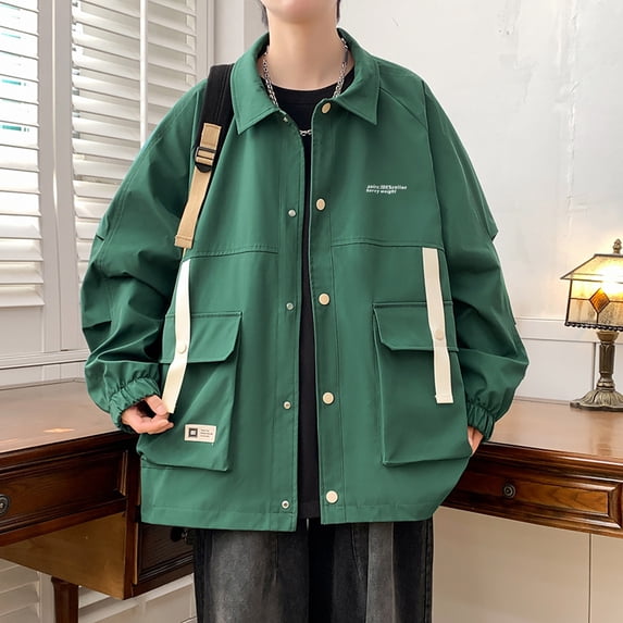 Maoxin Jackets for Men Casual Loose Fitting Workwear Long Sleeved Hooded Jacket Green 7XL