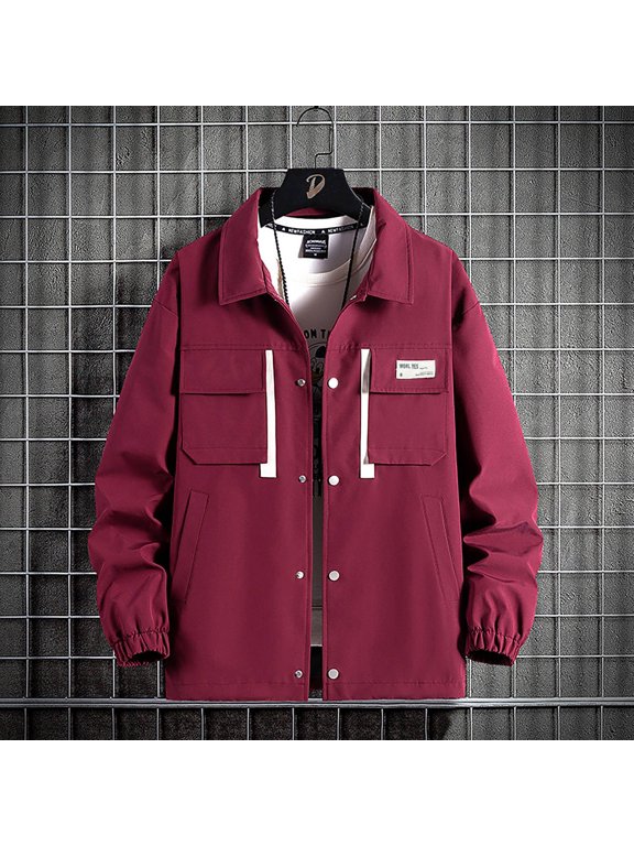 Jackets for Men Casual Loose Fitting Workwear Long Sleeved Hooded Jacket Red 5XL