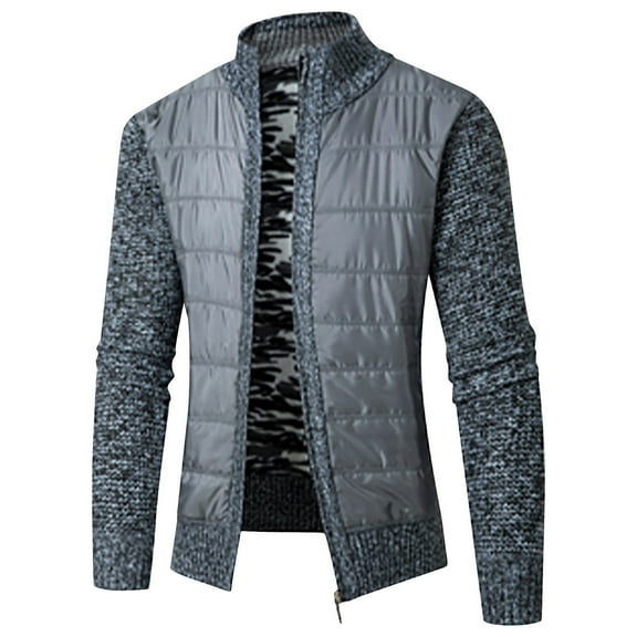 Maoxin Jackets for Men Casual Winter Standing Collar Long Sleeved Hooded Zipper Jacket Long Sleeve Hoodless Casual Outwear Jackets Dark Gray L