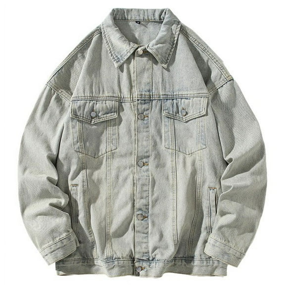 Maoxin Jackets for Men Denim Jacket Loose Casual Denim Jacket Men's Long Sleeved Hooded Jacket/jacket Yellow M