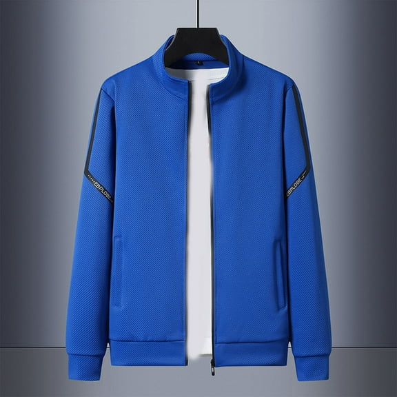Maoxin Jackets for Men Fashion Casual Hoodie Cardigan Loose Long Sleeve Hoodless Casual Coat/jacket Blue 2XL