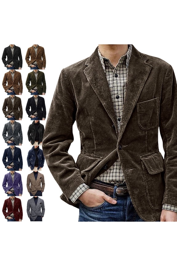 Jackets for Men Fashionable British Solid Color Corduroy Retro Casual Single Breasted Suit Top Brown S