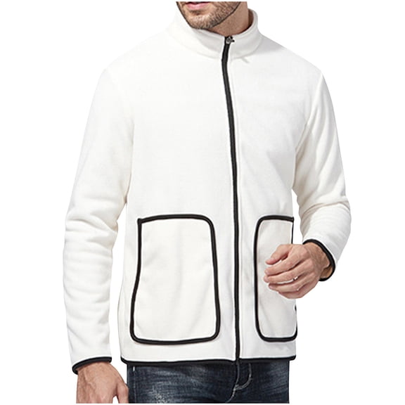 Maoxin Jackets for Men Fashionable Men's Solid Warm Long Sleeve Hoodless Casual Outwear Jackets White L