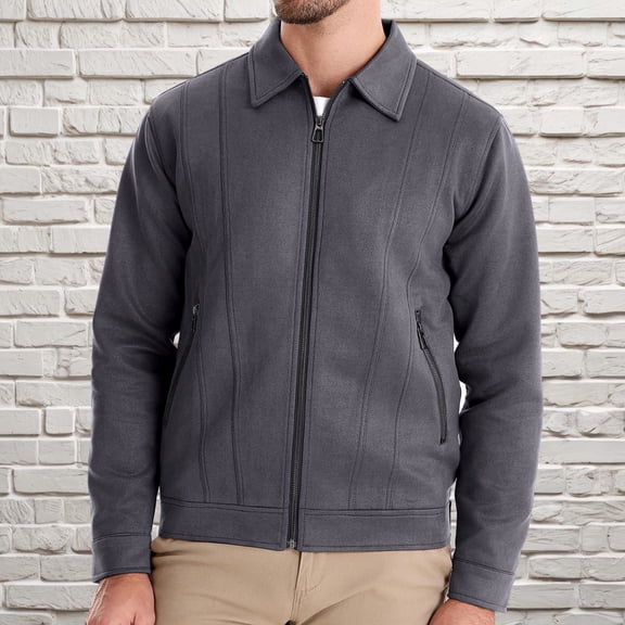 Maoxin Jackets for Men Lapel Leather Jacket Casual Loose Men's Leather Jacket Solid Color Long Sleeved Hooded Casual Jacket/jacket Gray M