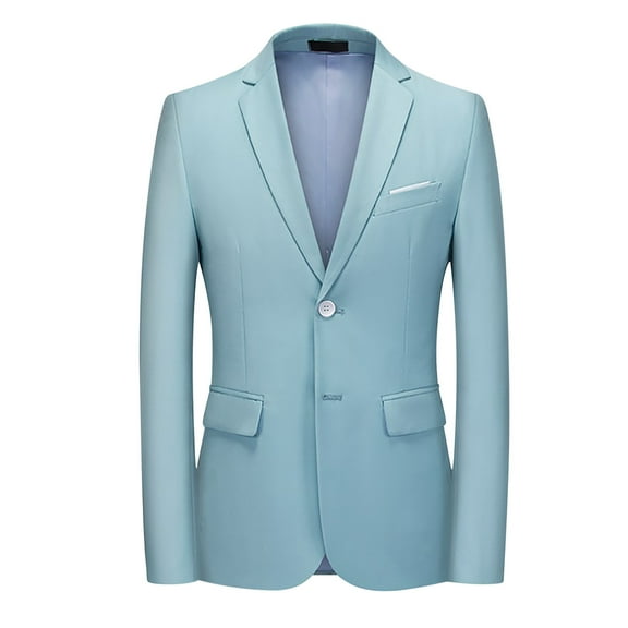 Maoxin Jackets for Men New Casual Men Solid Matching Breasted Slim Middle Aged Suit Long Sleeve Hoodless Casual Outwear Jackets Sky Blue 5XL
