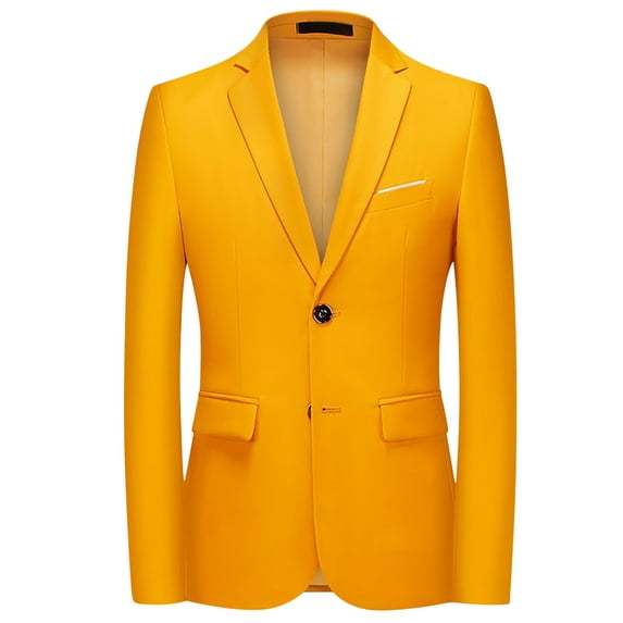 Maoxin Jackets for Men New Casual Men Solid Matching Breasted Slim Middle Aged Suit Long Sleeve Hoodless Casual Outwear Jackets Yellow 2XL
