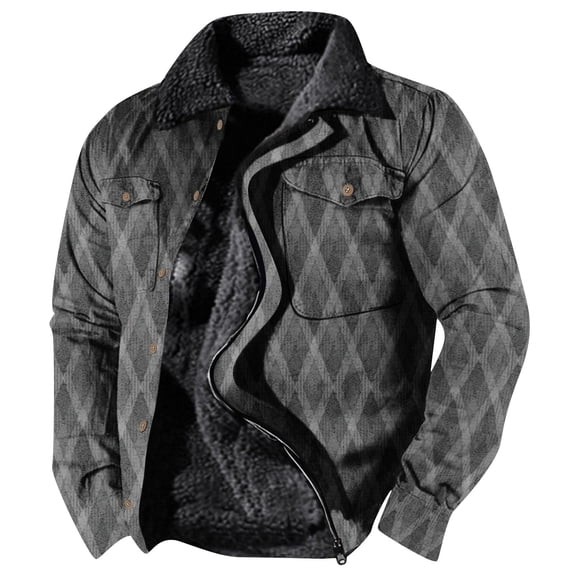 Maoxin Jackets for Men Printed Thick Side Seam Pocket Casual Zipper Loose Cotton Jacket Multicolor M