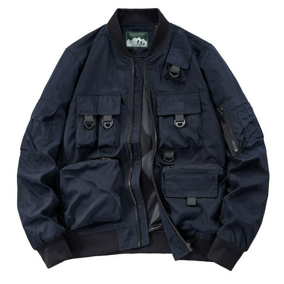 Maoxin Jackets for Men Solid Color Baseball Suit Functional Multi Pocket Coat Three Coat Work Jacket Blue 2XL