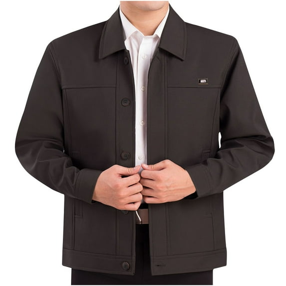 Maoxin Jackets for Men Solid Color Button Pocket Long Sleeved Lapel Casual Jacket Coffee XL