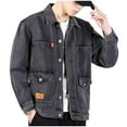 thumbnail image 1 of Maoxin Jackets for Men Solid Color Casual Collar Long Sleeved Button Hooded Denim Jacket Casual Jackets for Men Gray 5XL, 1 of 7