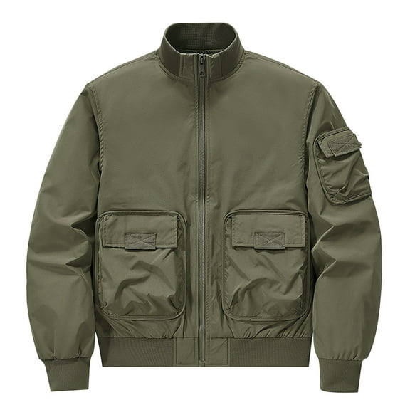 Maoxin Jackets for Men Solid Color Pocket Loose Motorcycle Outdoor Flight Suit Plus Size Workwear Jacket Army Green XL