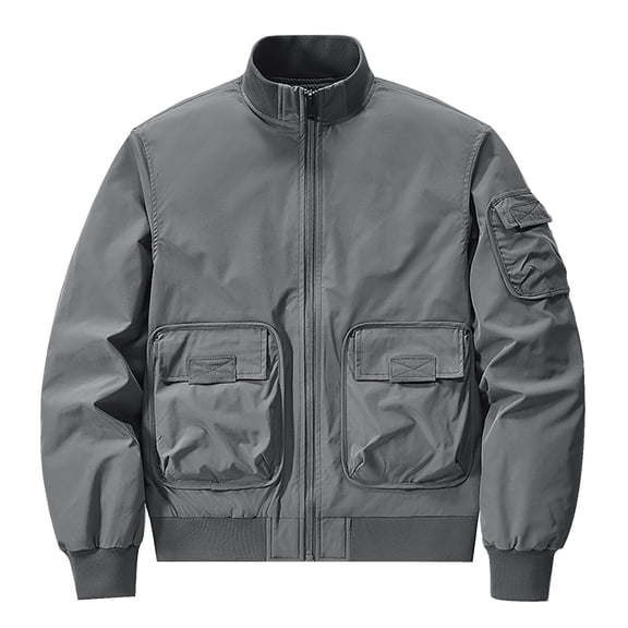 Maoxin Jackets for Men Solid Color Pocket Loose Motorcycle Outdoor Flight Suit Plus Size Workwear Jacket Gray M
