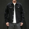 thumbnail image 1 of Maoxin Jackets for Men Vintage Motorcycle Solid Color Button Pocket Long Sleeved Denim Jacket Casual Jackets for Men Black L, 1 of 8