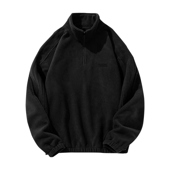 Maoxin Jackets for Men Vintage Warm Solid Color Half Zipper Pocket Long Sleeved Casual Jacket Black M