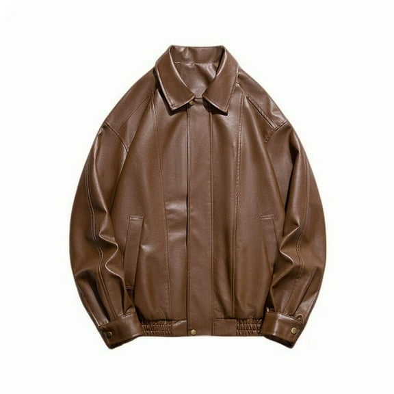 Maoxin Leather Jacket Men Man Solid Color Pockets Zipper Lapel Leather Coat Plus Size Leather Jackets for Men Coffee L