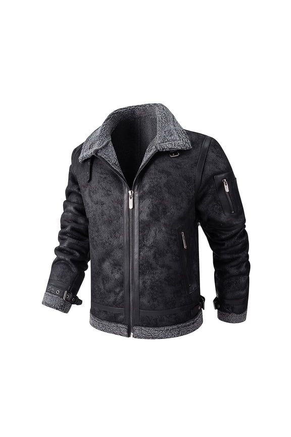 Leather Jacket Men Men Pocket Zipper Integrated Leather Add Velvet Thickening Leather Jacket Loose Coat Plus Size Leather Jacket Black S