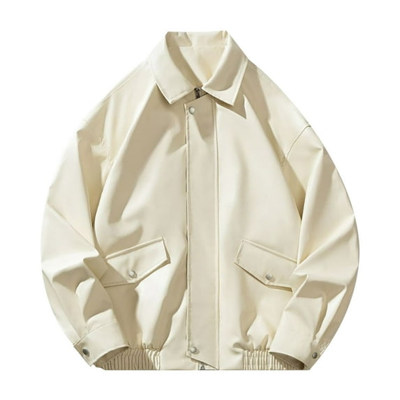 Maoxin Leather Jacket Men Men's Dashion Motorcycle Solid Color Vintage Button Pocket Leather Long Sleeved Hooded Jacket Plus Size Leather Jackets for Men White M