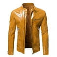 thumbnail image 1 of Maoxin Leather Jacket Men Men's Fashion Casual Solid Color Zipper Pockets Long Sleeve Hoodless Casual Outwear Plus Size Leather Jackets for Men Yellow 5XL, 1 of 5