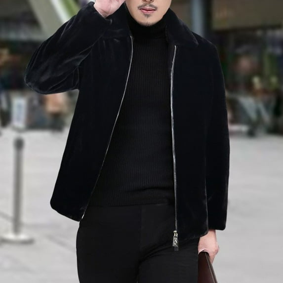 Maoxin Leather Jacket Men Men's Fashion Vintage Thickened Warm Solid Color Zipper Pocket Long Sleeved Hooded Jacket Plus Size Jackets for Men Black 3XL
