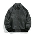 thumbnail image 1 of Maoxin Leather Jacket Men Men's Solid Color Long Sleeved Flip Collar Pocket Button Zipper Leather Jacket Coat Plus Size Leather Jacket Black M, 1 of 4