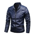 thumbnail image 1 of Maoxin Leather Jacket Men Men's Winter Long Sleeved Leather Motorcycle Jacket Zipper Coat Long Sleeve Hoodless Faux Leather Jackets Plus Size Leather Jackets for Men Blue M, 1 of 2