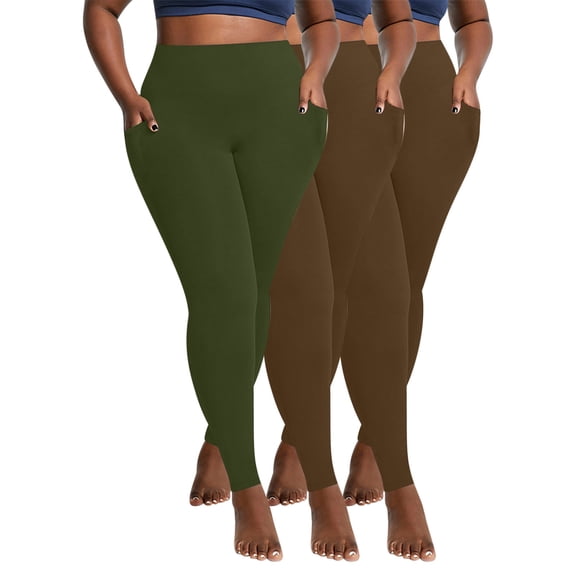 Leggings 3PC Women Oversized Pockets For Drying Tight Fitting Elastic Comfortable Fitness Pants Yoga Pants Workout Leggings for Women Army Green 2XL