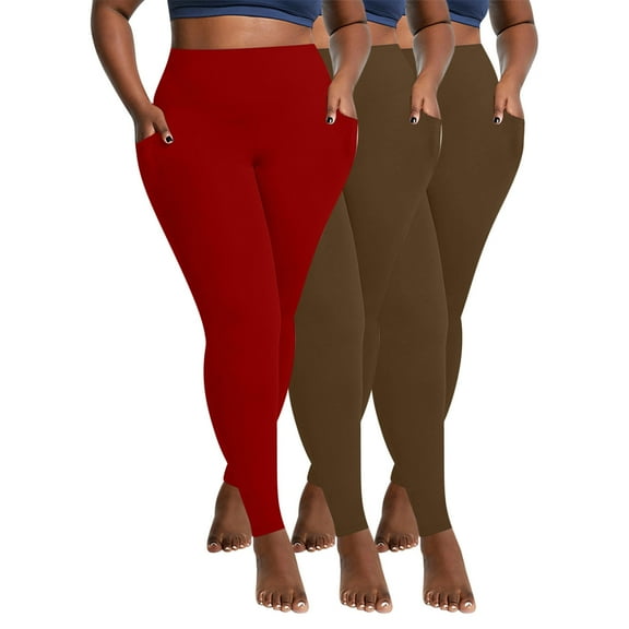 Maoxin Leggings 3PC Women Oversized Pockets For Drying Tight Fitting Elastic Comfortable Fitness Pants Yoga Pants Workout Leggings for Women Red 2XL