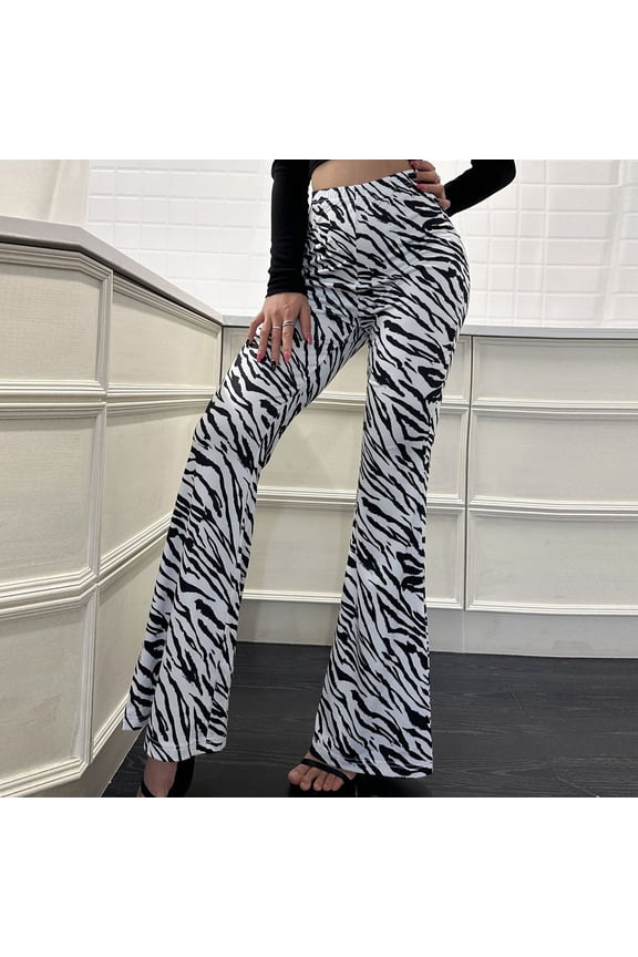Leggings Printed Elastic Waist Flared Pants Thin Sexy Slim Pants For Women Workout Leggings for Women White S