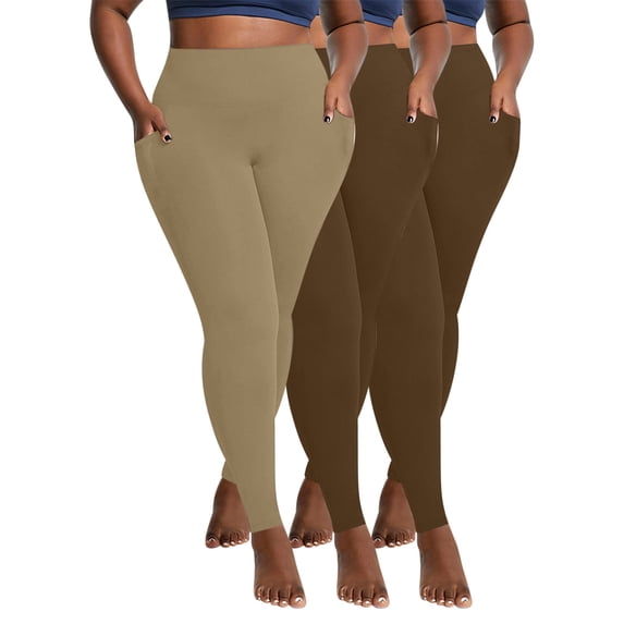 Leggings for Women 3PC Women Oversized Pockets For Drying Tight Fitting Elastic Comfortable Fitness Pants Yoga Pants Leggings for Women Tummy Control Khaki 4XL