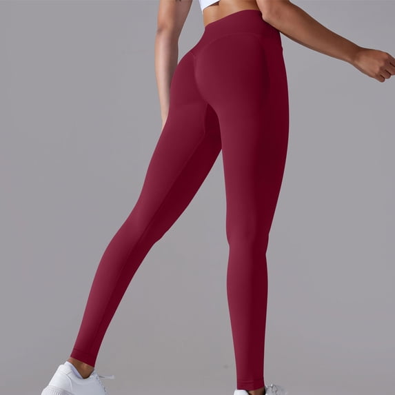 Leggings for Women Seamless Knitted Breathable Solid Color Waist Peach Hip Yoga Pants For Running And Fitness Nine Cent Pants For Women Leggings for Women Tummy Control Wine L