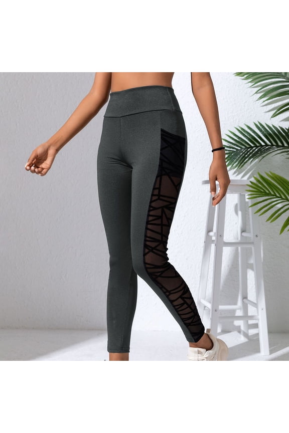 Leggings Women's Large Size Mesh Patchwork Yoga Pants Leggings Hip Lift Belly Pants Sports Fitness Running Pants Workout Leggings for Women Gray M