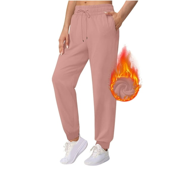 Maoxin Leggings for Women's New Solid Color Plus Velvet Warm Ankle Drawstring With Pocket Elastic Leggings Jogging Sports Pants Leggings for Women Tummy Control Pink XL