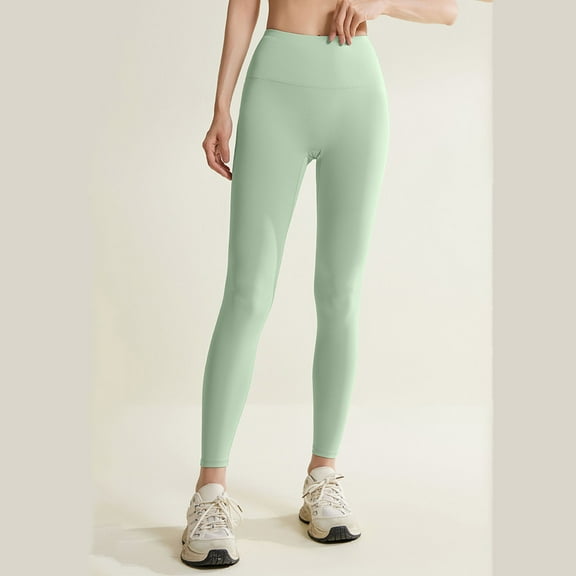 Leggings for Women's Solid Color No Embarrassment Line Peach Hip Lift Yoga Pants High Waist Abdominal Compression Running Sports Nude Yoga Pants Leggings for Women Tummy Control Mint Green M
