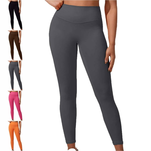 Maoxin Leggings Women's Solid Color High Waisted Hip Elastic Fitness And Sports Tight And Nude Yoga Long Pants Workout Leggings for Women Dark Gray XS