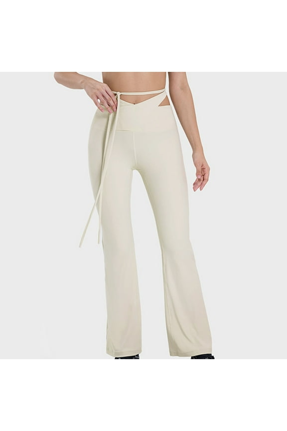 Leggings for Women's Solid Color For The Of Intersecting Waist Head Lace-up Elastic Yoga Pants Hip Lift Belly Fashion Everything Tight And Waist Flare Pants White L