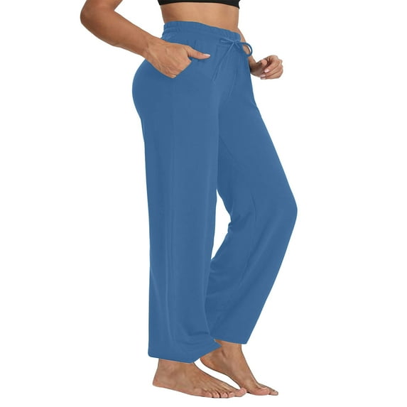 Leggings for Women's Solid Color Plus Size Wide Leg Straight Leg Casual Loose Drawstring With Pocket Jogging Pants Leggings for Women Tummy Control Blue 4XL