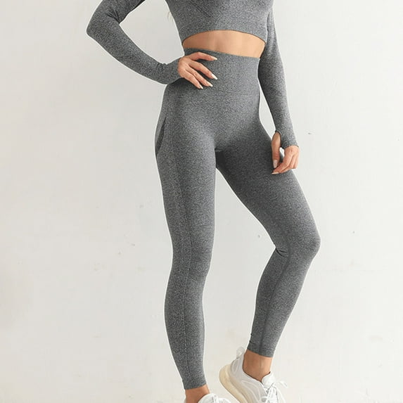 Maoxin Leggings for Women's Solid Color Seamless Hip Lifting Breathable Yoga Suit With Tight Fitting High Waisted Sports Bottom Fitness Pants Leggings for Women Tummy Control Dark Gray S