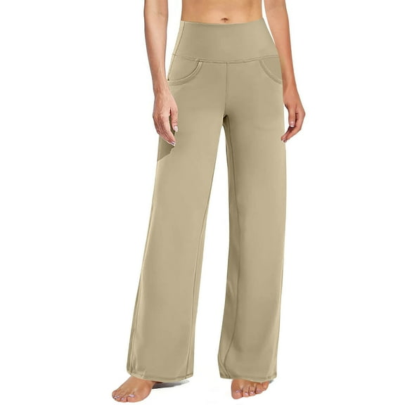Maoxin Leggings Women's Solid Color Yoga Pants Loose Fitting Straight Leg Women's Sports Casual Wide Leg Long Pants Yoga Pants Workout Leggings for Women Beige L