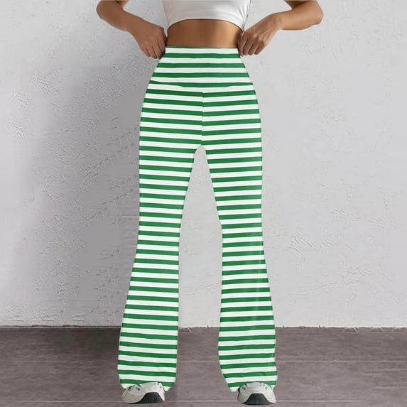 Leggings for Women Women Tight Fitting Hip Hugging Shapewear Striped Flared Pants Yoga Pants Leggings for Women Tummy Control Green S